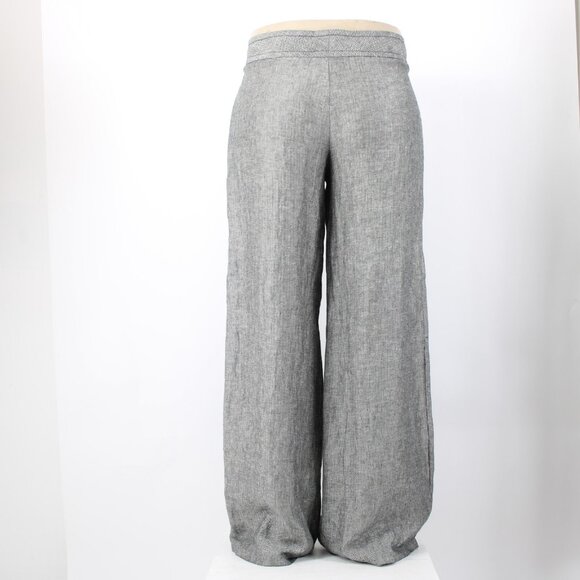 Max Studio Pant $118 Sz 14 x 34 Black White Button Front 100% Linen Pant - Picture 8 of 16